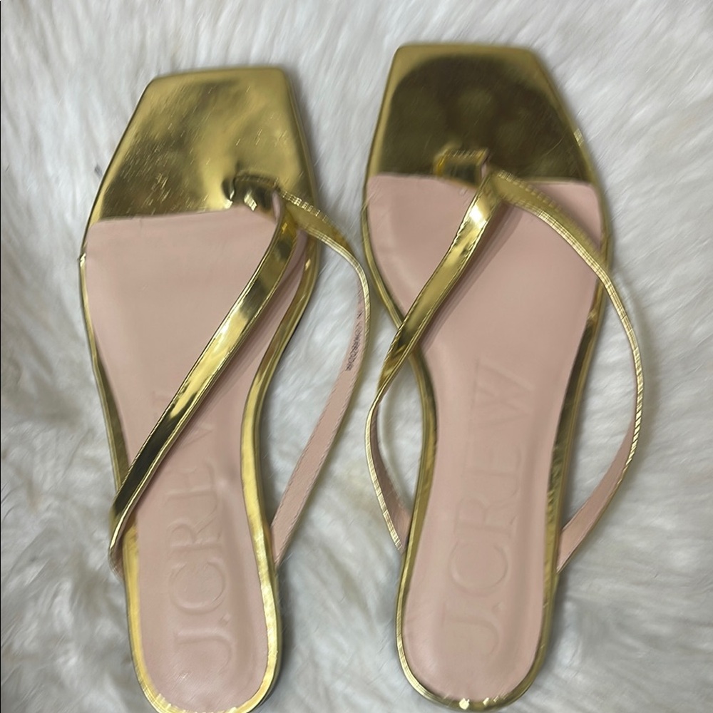 J. Crew Gold Sandals with Thong Strap and Square Toe